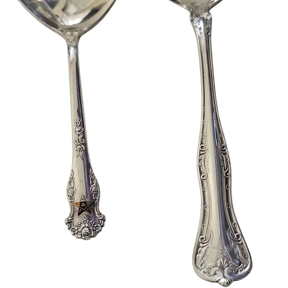 Vintage WM A. Rogers Silverplate OES‎ Serving Spoons Set of 2 Masonic Flatware
